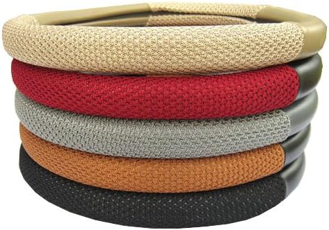 Knitted Mesh+Leather Surface Auto Car Steering Wheel Cover Anti Skid Holder Support Protector (Grey)