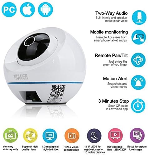 MyBDJ Professional Camera by Auwer 1.3 MP Camera WiFi IP Security Pan Camera White