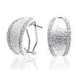 Bling Jewelry CZ Pave Matte Silver Half Hoop Earrings