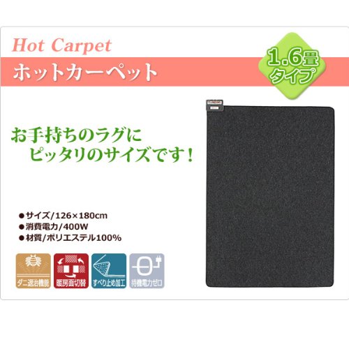山善(YAMAZEN) ラグサイズホットカーペット本体(1.6畳タイプ) ブラック SU-163