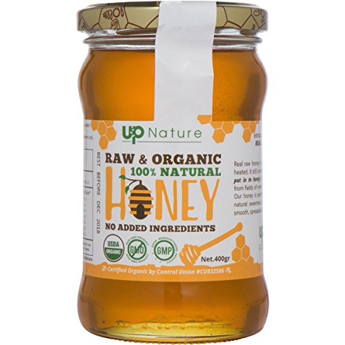 UpNature Raw Organic Honey - 400 Grams Unprocessed and Unheated Pure Honey in a Glass Jar - Sweet and Creamy - USDA Certified - 100% Natural -- Certified Organic - Non-GMO Food - Kosher Certified