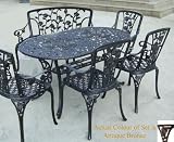 7pc Cast Aluminium Garden Furniture Set Oval Table 140x85cm, 4 Carver Armchairs, 2 Seater Bench and matching Parasol Base, Antique Bronze