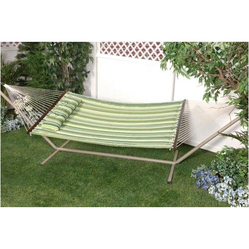 Bliss Hammocks Euro Quilted Hammock - Green/White Stripe