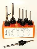 #1 Set of 7 Countersinks in Wood Holder Complete with HSS Taper Point Drills and Stop Collars