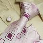 New Designes Pink Purple Checkers 100% Jacquard Woven Silk Tie Hanky Mens Necktie and Cuff Links Cufflinks and Handkerchiefs Set H5013