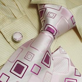 H5013 New Designes Pink Purple Checkers 100% Jacquard Woven Silk Tie Hanky Mens Necktie and Cuff...