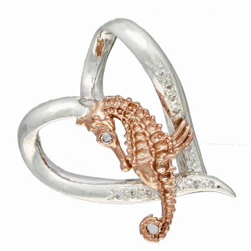 Sterling Seahorse Floating Heart Diamond Pendant 14K Rose Gold