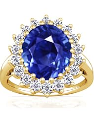 14K Yellow Gold Oval Cut Blue Sapphire Ring With Sidestones (GIA Certificate)