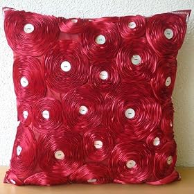 Bed Of Roses -Throw Pillow Covers - Silk Pillow Cover with Satin Ribbon Embroidery