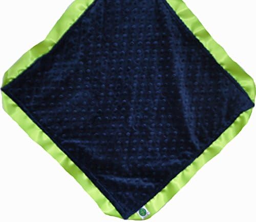 Cozy Wozy Signature Minky Lovie Sized Baby Blanket With Satin Trim, Navy Blue/lime Green, 18" X 18"