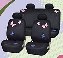 Car Seat Cover Full Set Black with Butterfly Embroidery Fb055