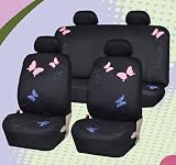 Car Seat Cover Full Set Black with Butterfly Embroidery Fb055