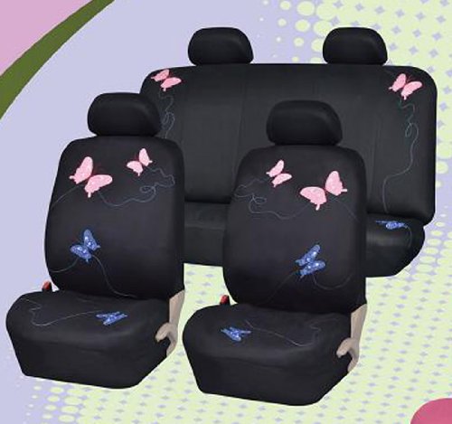 Car Seat Cover Full Set Black with Butterfly Embroidery Fb055 114