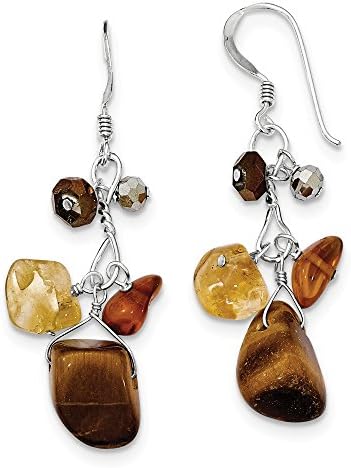 Sterling Silver Citrine/Crystal/Tiger's Eye Earrings,