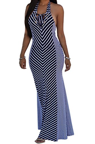 shekiss Sexy Women Summer Maxi Stripe Stretch Bodycon Party Bandage Club Dresses