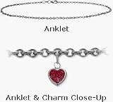 10 Karat 9 White Gold Belcher Style Red Stone Heart Charm Anklet