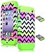 Bastex Heavy Duty Hybrid Case for iPhone 4, 4s, 4th Generation - Green Silicone / Multi Color Chevron Hard Shell