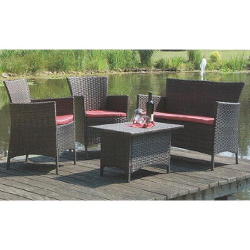 Luxus Garten Set - Sofa + Tisch + 2 Sessel - Poly-Rattan coffee