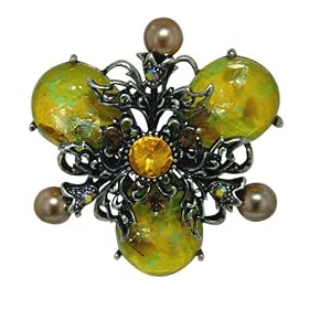 Brown Acrylic Pearl F Pin Brooch by Pugster