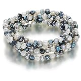 Set of 5 Orchira white, silver grey and black 4-5mm baroque pearl elastic bracelets