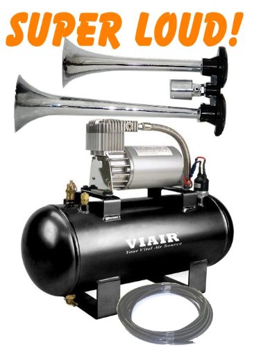 Super Loud Dual Trumpet 140+db Truck Style Air Horn  &  VIAIR 275c 150psi 1.5 Gal. Complete Kit