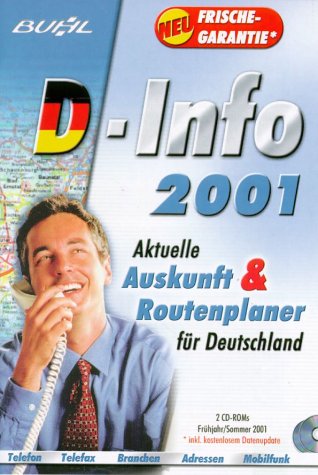 D-Info 2001, Aktuelle Auskunft & Routenplaner für Deutschland, Ausgabe Frühjahr/Sommer 2001, 2 CD-ROMs Telefon, Telefax, Branchen, Adressen, MobilfunkFür Windows 95/98/2000/Me/NT 4.0
