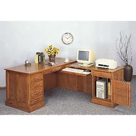 L-Shaped Oak Finish Executive Office Computer Desk with Return