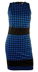 Cocktail Above the Knee Houndstooth Print Colorblocking Sleeveless Polyester Sheath Mini Dress 