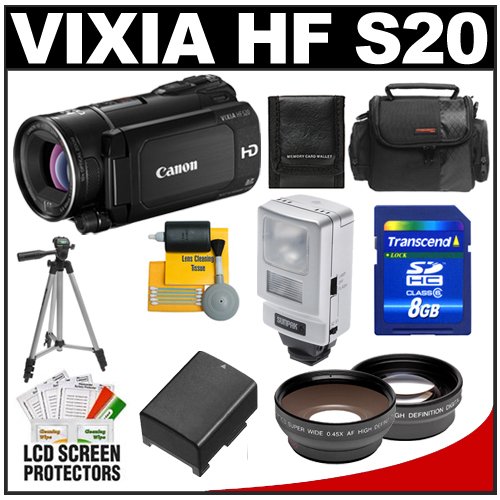 Canon Vixia HF S20 Flash Memory 1080p HD Digital Video Camcorder w/ 8.0MP, 10x HD Zoom Lens & 3.5-inch Touch LCD Screen with 8GB Card + Spare Battery + Video Light + Tele & Wide Lens Kit Canon Vixia HF S20 Flash Memory 1080p HD Digital Video Camcorder w/ 8.0MP, 10x HD Zoom Lens & 3.5-inch Touch LCD Screen with 8GB Card + Spare Battery + Video Light + Tele & Wide Lens Kit