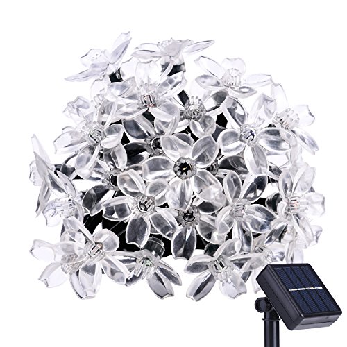 Solar Outdoor Flower String Lights, Oak Leaf 20 feet 30 LEDs IP44 Waterproof Crystal Flower LED Party String Lights for Patio, Warm White