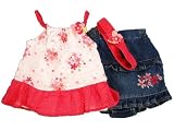 Nannette Baby Girl 3 Piece Crinkle Gauze Tank and Denim Scooter Set