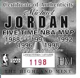 1997 Highland Mint "LIMITED EDITION" NBA Basketball Collectible SILVER Coin: Michael Jordan - 5 Time MVP - Chicago Bulls