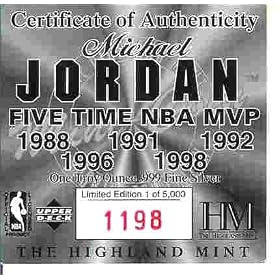 Michael Jordan - Chicago Bulls: 1997 Highland Mint Elite Medallion "Limited Edition Silver" NBA Basketball Collectible Coin