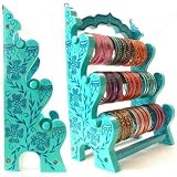 Beachcombers! Small Wall Hanging or Standing Glass Bangle Rack: Indian Hand Painted Wood Glass...