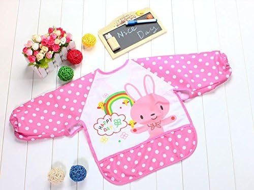 Cartoon Waterproof Baby Long Sleeve Apron, Art Smock Toddler, Self-feeding Baby Bib - Pink