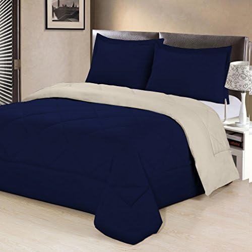Aurora Bedding  3 Piece Reversible Luxurious Brushed Microfiber Goose Down Alternative Comforter Set with pillow Shams, Full/Queen, Stone/Blue
