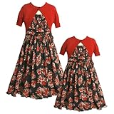 IMAGE OF Size-6,BNJ-7059B 2-Piece RED BLACK MULTI FLORAL PRINT MESH OVERLAY Special Occasion Flower Girl Holiday Party Dress/Sweater Set,B37059 Bonnie Jean LITTLE GIRLS