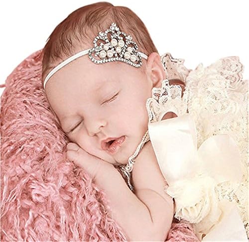 JKCLUB Crystal and Pearl Tiara Baby Headband, Toddler, Wedding, Photography Prop