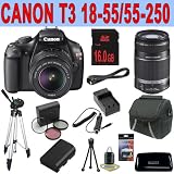 Canon EOS Rebel T3 12.2 MP CMOS Digital SLR Camera with EF-S 18-55mm f/3.5-5.6 IS II Zoom Lens & EF-S 55-250mm f/4.0-5.6 IS Telephoto Zoom Lens + 16GB Deluxe Accessory Kit