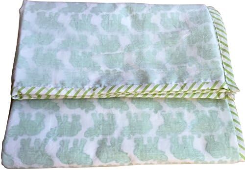 Anora Cotton Blanket Throw★ Baby Blanket in White and Green Color★Made with Organic Cotton, Dohar; Soft and Lightweight; Breathable and Absorbent; Durable and Eco Friendly★Bedspread or Throw Blanket