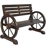 Best Choice Products Patio Garden Wooden Wagon Wheel Bench Rustic Wood Design Outdoor Furniture