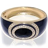 Hinged Bangle Bracelet-Deep Blue Color with Black CZ Stone Accent