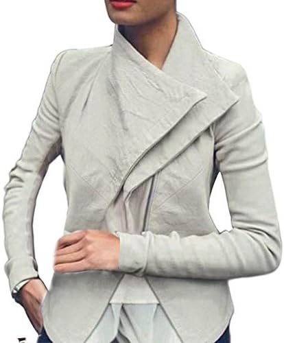 OVERMAL Women's Faux Leather PU Moto Zip Up Jacket (ASIA M, Sliver)