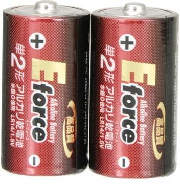 オーム電機 アルカリ乾電池 E force 単2形×2本パック LR14G/2S