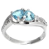 1.24ct Genuine Natural Blue Topaz Gemstone and Diamond 10k White Gold Ring