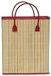 Split Bamboo Market Bag with Canvas Lining and Leatherette Handle and Trim 16" x 12" x 6 1/4"
