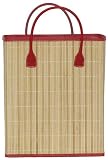 Split Bamboo Market Bag with Canvas Lining and Leatherette Handle and Trim 16