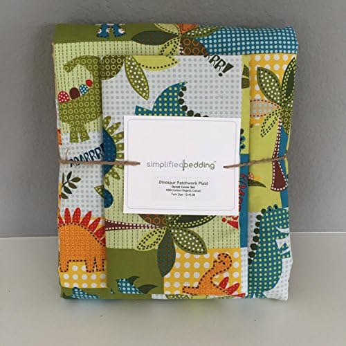 Kids Dinosaur Patchwork Plaid Twin Duvet Cover set