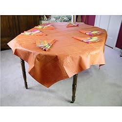 65 inch square Carmagnole Tone on Tone Coated Orange French Tablecloth with 6 napkins