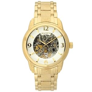 Elgin Men's FG346 Gold-Tone Automatic Skeleton Dial Solid Link Bracelet Watch